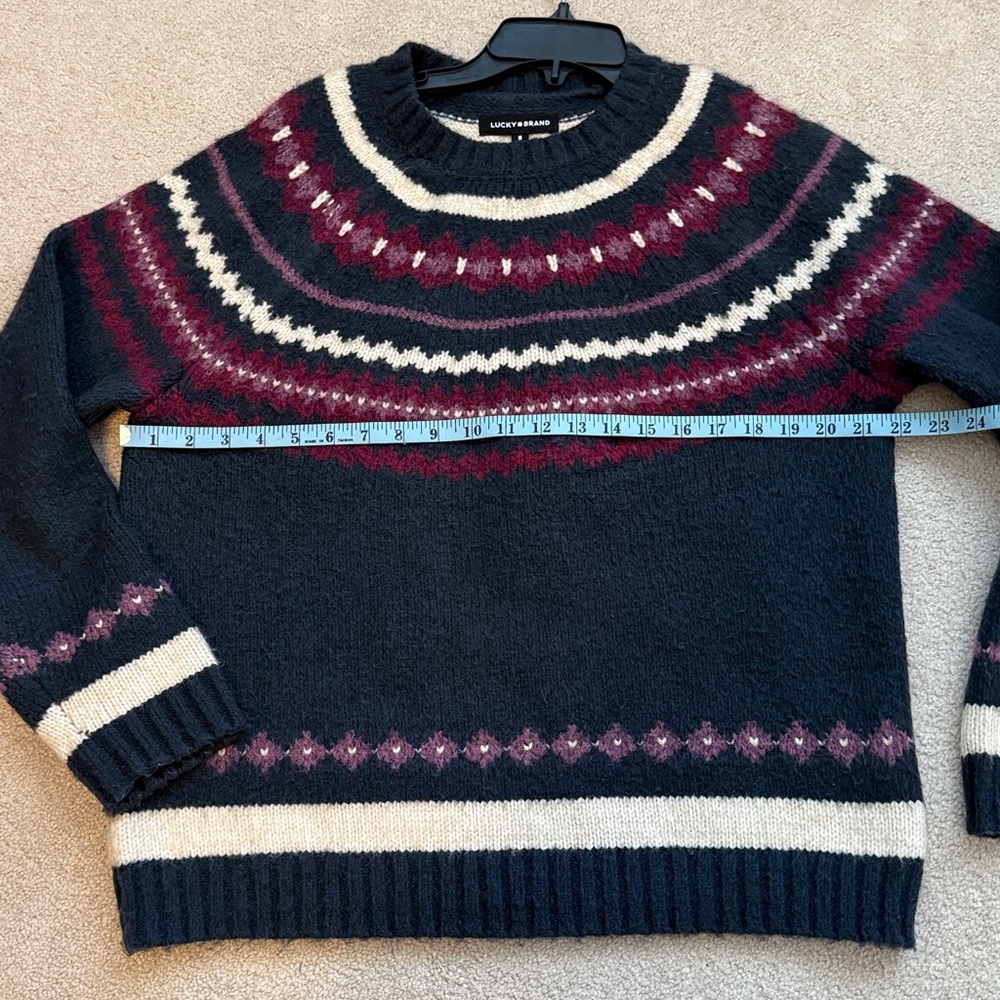 Lucky Brand Fair Isle Wool Blend Crewneck Sweater Multicolor Navy Size Medium - Picture 10 of 12